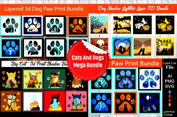3D SVG Shadow Boxes: 30 Cute Cats & Dogs
