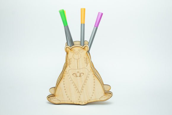 Bear Pen Holder: A 3D SVG Gem for Kids Crafts