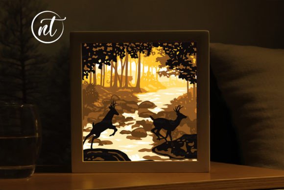 Deer in the Forest Light Box Template: 3D SVG Shadow Boxes
