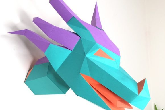 Dragon Head Paper Sculpture: 3D SVG Animals