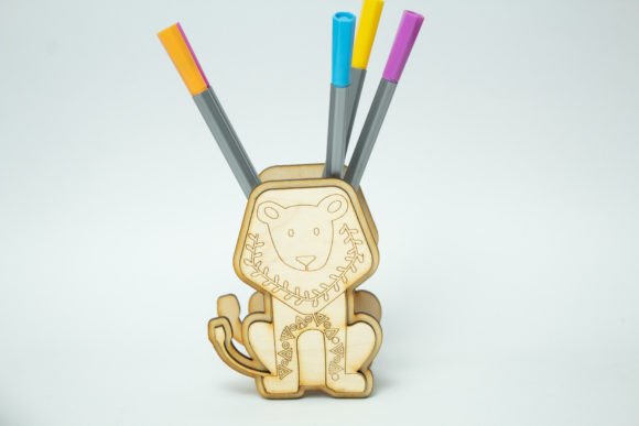 Lion Pen Holder: A Playful 3D SVG for Kids Content