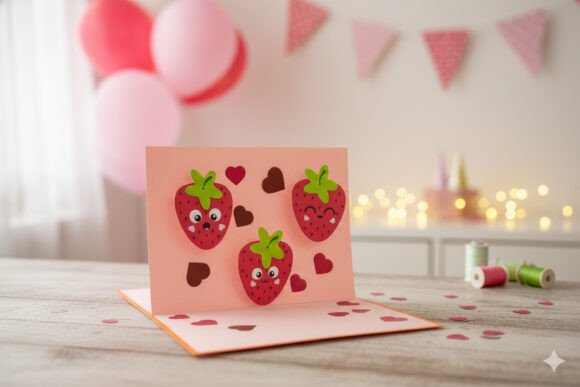 Pop-up Card - Cute Strawberries: 3D SVG Freebies
